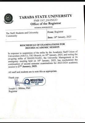 TASU reschedules continuation of 2nd semester exams, 2023/2024