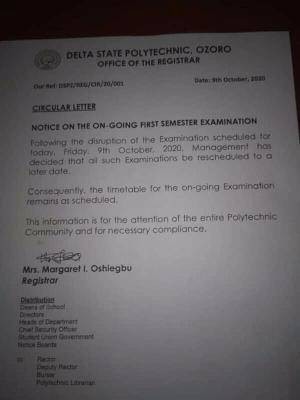 Delta Poly Ozoro Reschedules On-Going First Semester Examination