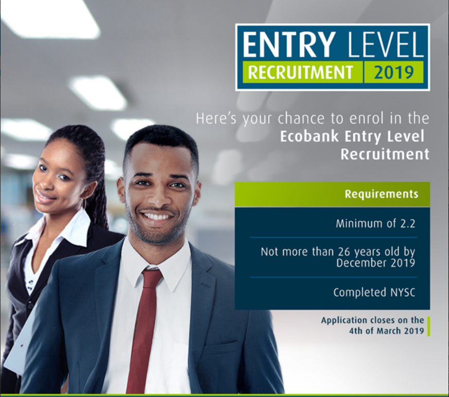 Ecobank Nigeria Entrylevel Recruitment 2019