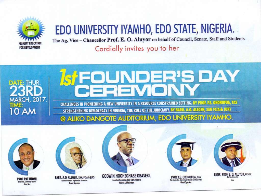 Edo University Iyamho EUI first founders day ceremony