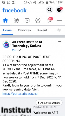 AFIT reschedules 2020 Post-UTME screening exercise