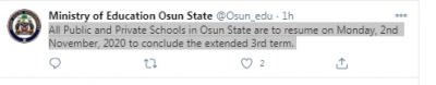 Osun State Ministry of Education announces 3rd term resumption