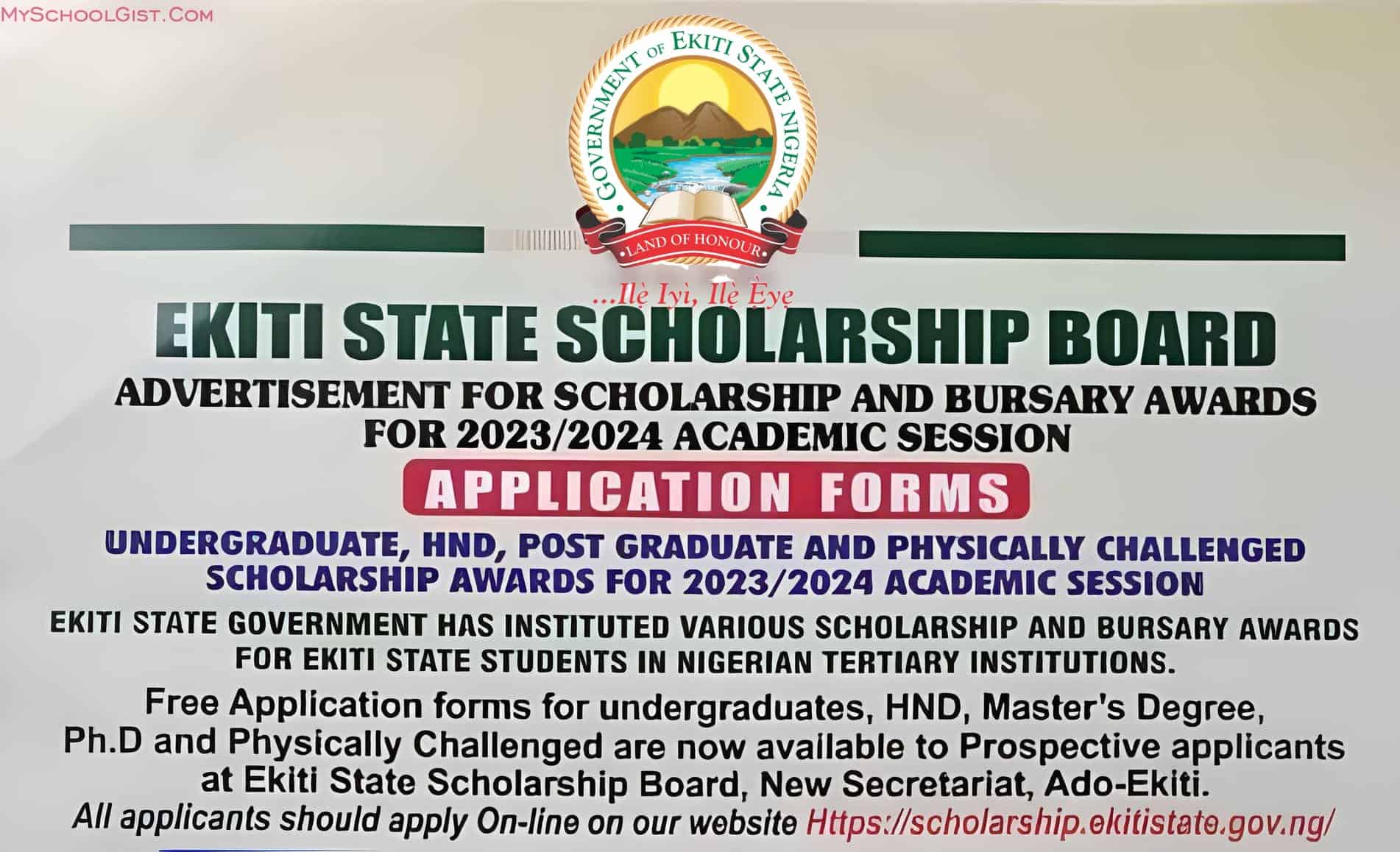 Ekiti State Scholarship & Bursary Awards 2023/2024: Apply Now