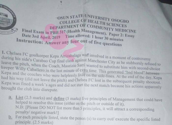 Osun State University Students Asked Questions on Football During Exam