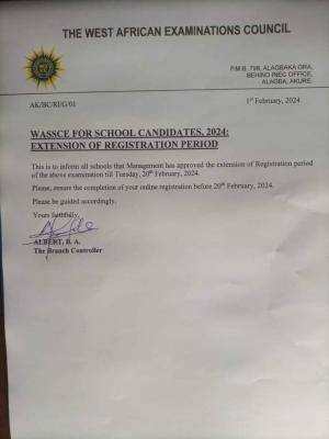 WAEC extends registration deadline for 2024 SSCE for school candidates