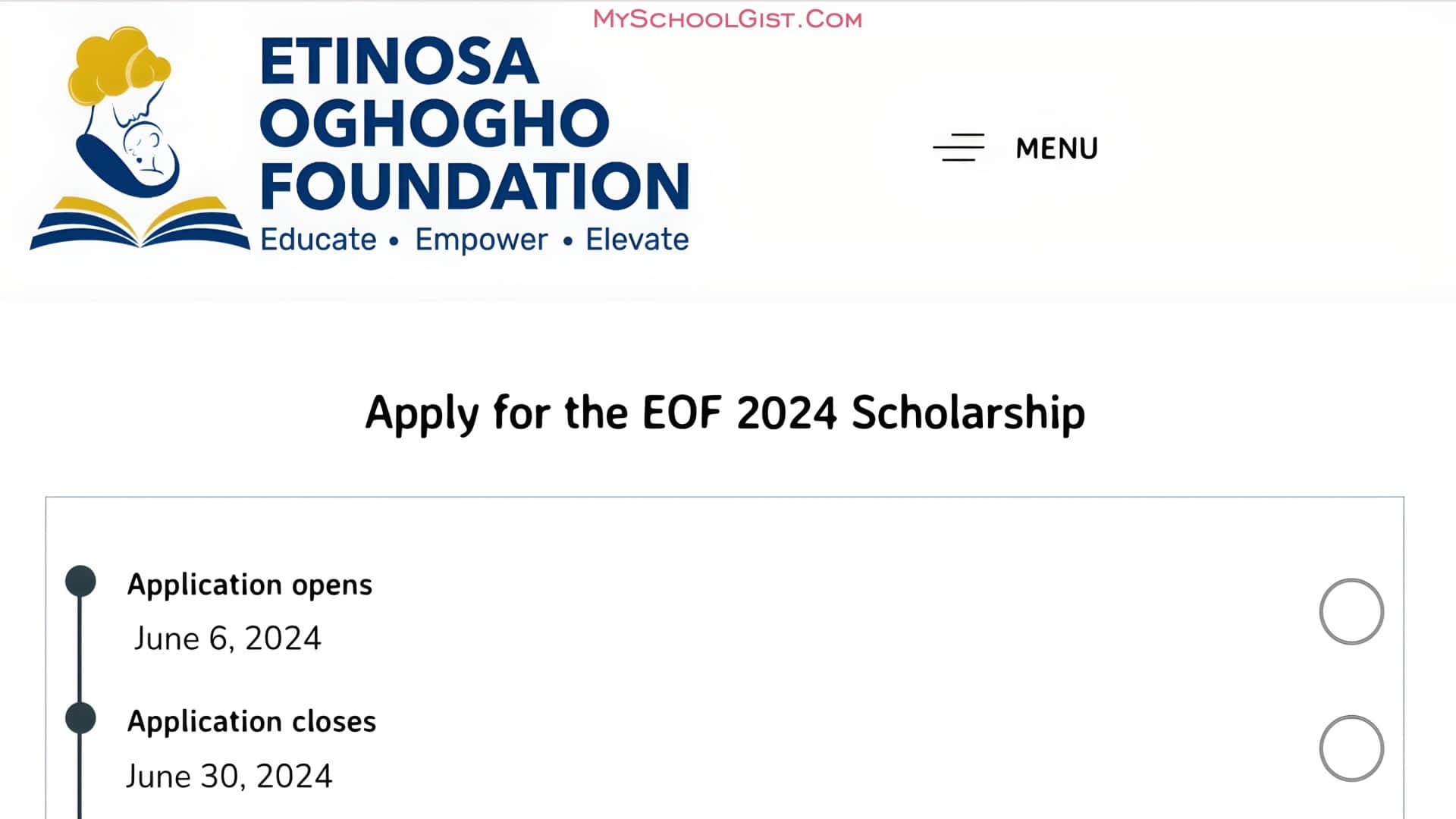 Apply for the Etinosa Oghogho Foundation Scholarship 2024