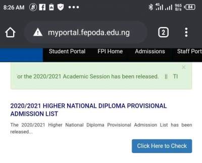 Federal Polytechnic Idah HND admission list for 2020/2021 session