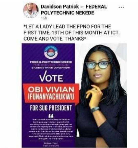 Nekede poly male students object to a female student candidacy for SUG President