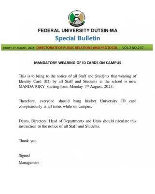 FUDUTSIN-MA notice on mandatory use of ID Card on Campus