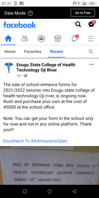 Enugu State College of Health Technology, Oji River 2021/2022 admission form