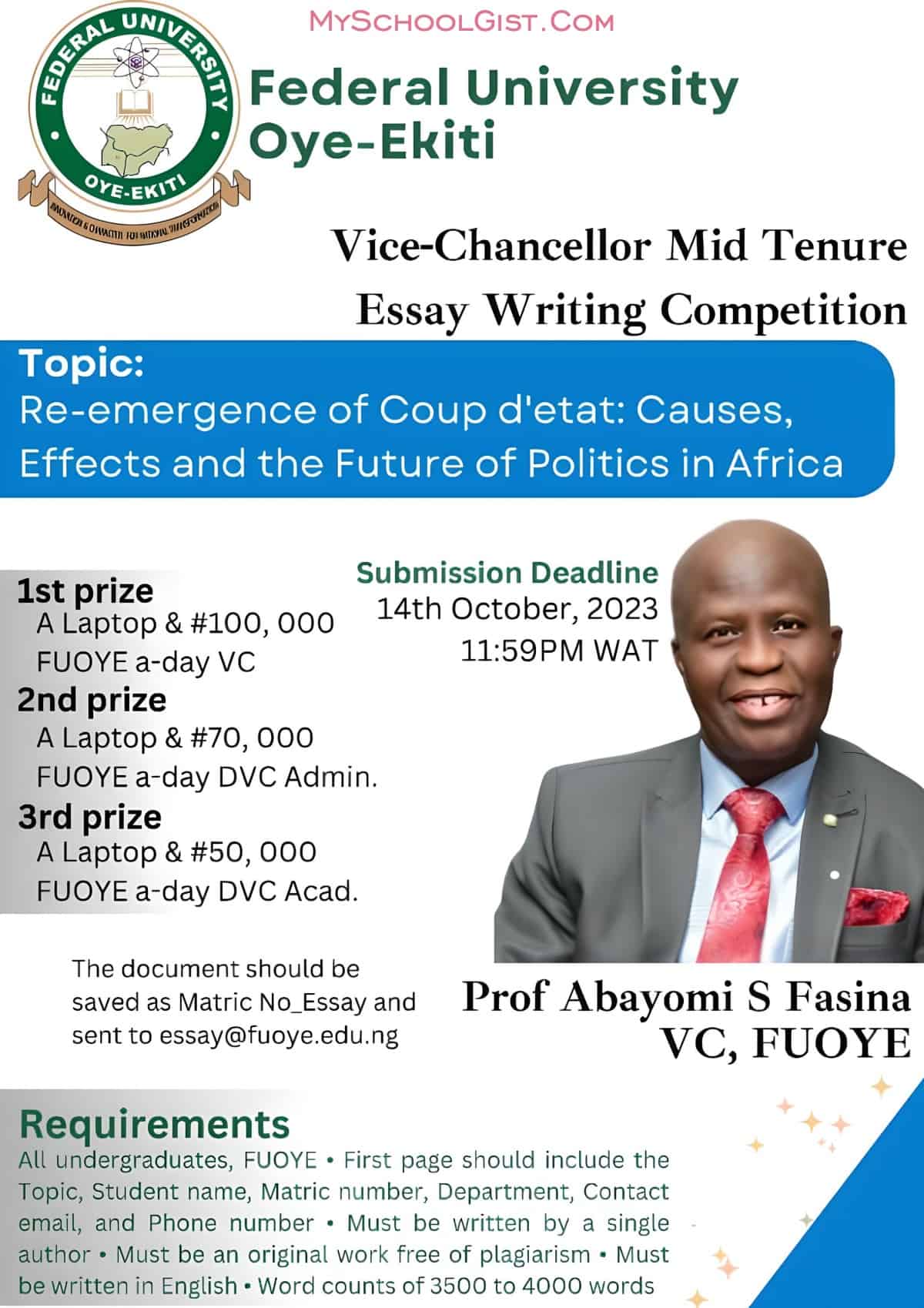 FUOYE Vice Chancellor's Mid-Tenure Writing Competition 2023