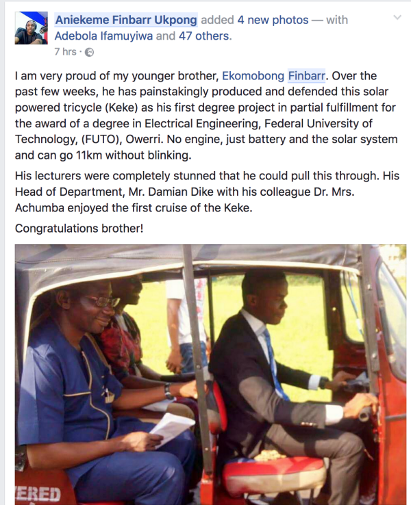 FUTO Final Year Student Builds Solar-Powered Keke NAPEP [PHOTOS]