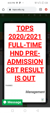 TOPS HND entrance exam result for 2020/2021 session out