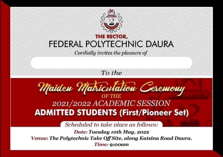 Federal Poly Daura Matriculation Ceremony Schedule 20212022