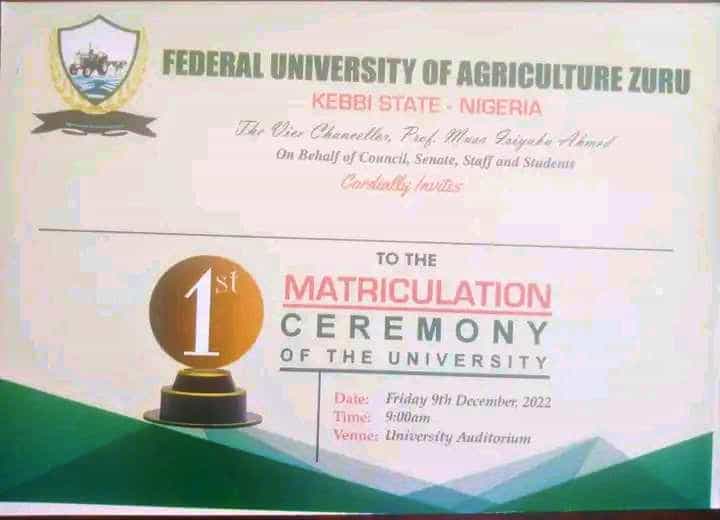 Federal University of Agriculture Zuru FUAZ matriculation ceremony date