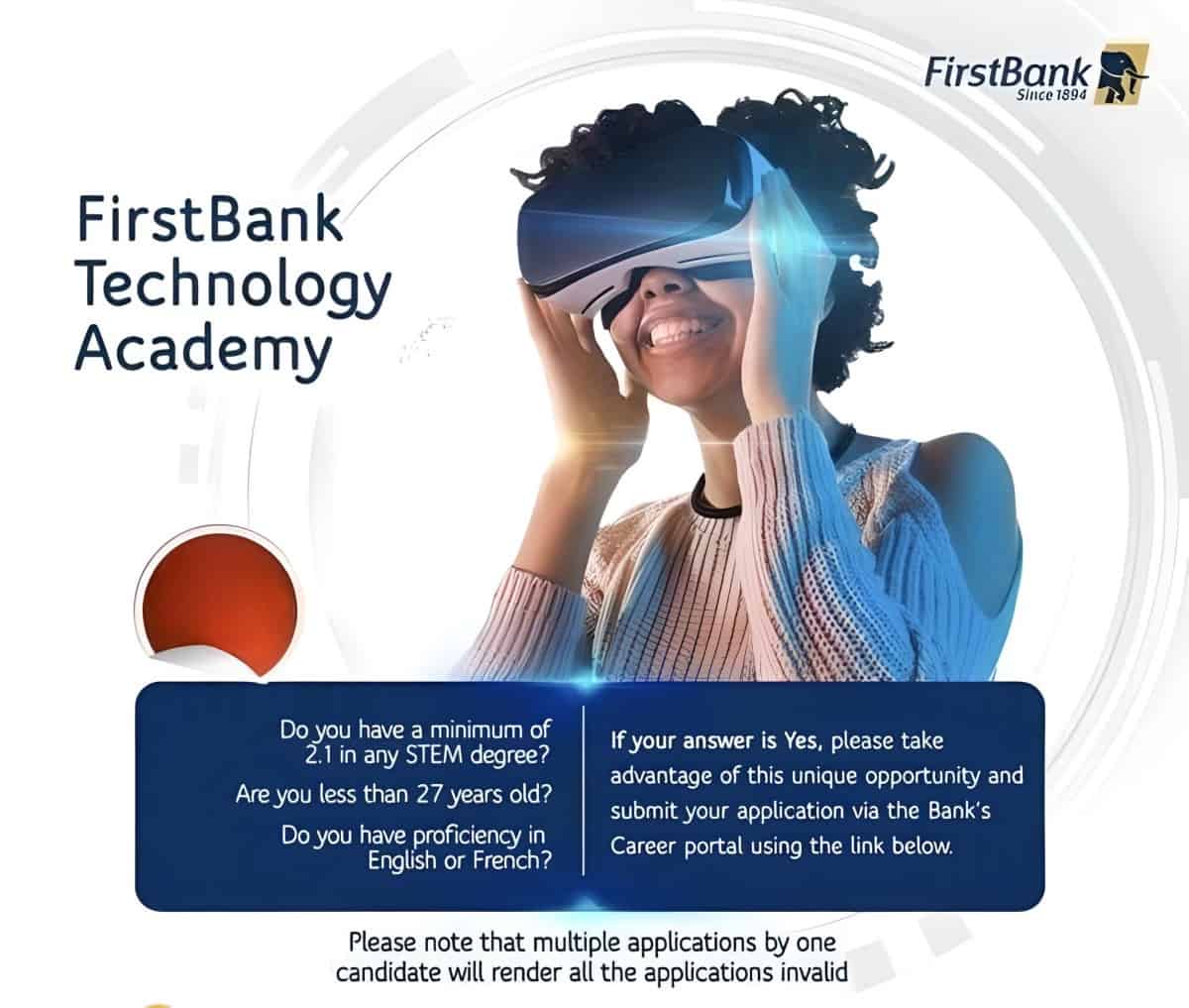 First Bank Technology Academy 2.0 for Young Nigerian Graduates