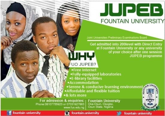 Fountain University JUPEB Admission Form 2021/2022