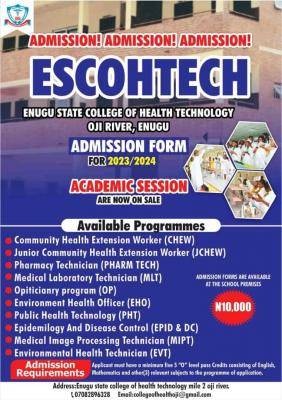 Enugu State College of Health Technology, Oji River 2023/2024 admission form