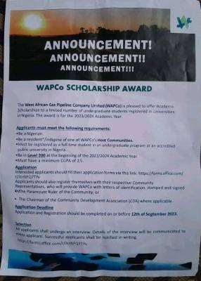 West African Gas Pipeline Company (WAPCo) Scholarship Application Form