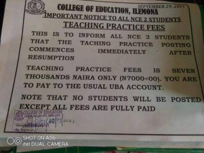 College of Education Ilemona notice to NCE II Students