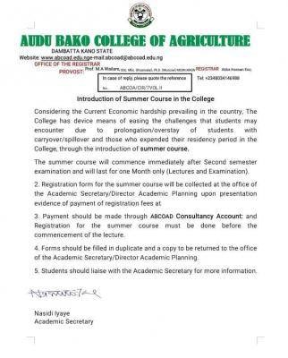 Audu Bako College of Agriculture Introduction of Summer Course in the College