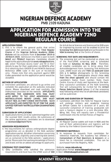 NDA 72nd Regular Course Admission For 2020/2021 Announced (Deadline Extended)