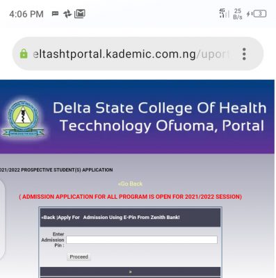 Delta State College of Health Technology admission form for 2021/2022 session