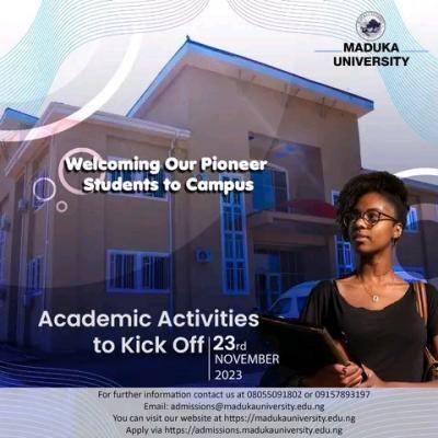 Maduka University set to commence academic activities on 23rd November, 2023