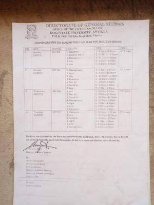 KSU 2nd semester GST exam timetable for 2019/2020 session