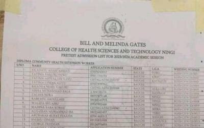 Bill and Melinda Gates College of Health Tech Pretest admission list, 2023/2024