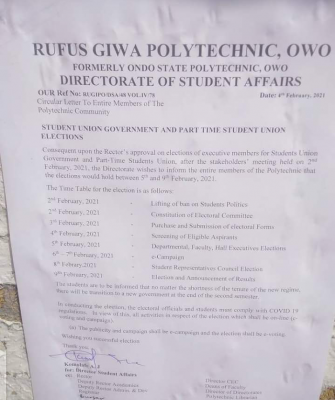 RUGIPO notice on SUG elections