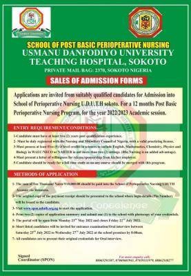 UDUTH Post Basic Perioperative Nursing Program Admission, 2022/2023