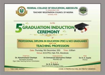 FCE Abeokuta announces 5th graduation and Induction Ceremony