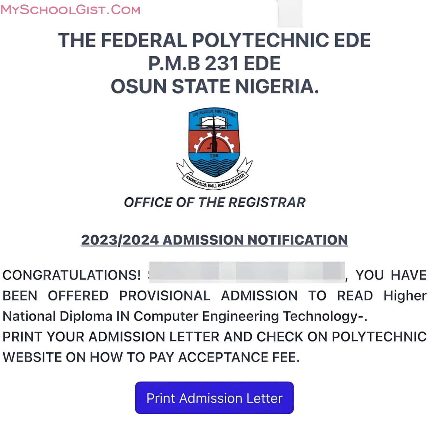 How to Check Federal Polytechnic Ede HND Admission List 20232024