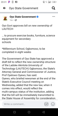 Oyo Govt approves bill on new ownership of LAUTECH