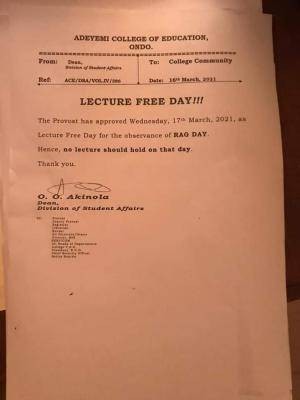 ACEONDO announces Lecture Free day