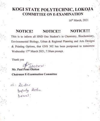 Kogi Poly postpones GNS 302 exam