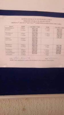 School of Health Technology, Jahun 3rd and 4th semester examination timetable