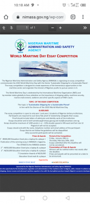 NIMASA World Maritime Day essay competition 2020