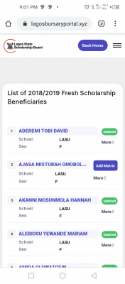 Lagos State scholarship Board List of 2018/2019 Fresh Scholarship Beneficiaries