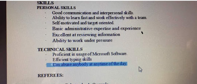 A job applicant added Can abuse anybody at any time of the day as Technical skill in his CV and sent to a recruitelol