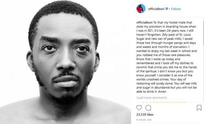 Lol! Bovi Calls Out School Mate Who Stole His Tin Of Milk 24 Years Ago