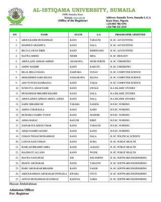 Al-istiqamah University Important notice to admitted candidates yet to accept admission