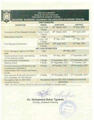 YSU adjusted academic calendar, 2022/2023