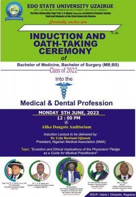 EDSU announces induction ceremony  Bachelor of Medicine, Bachelor of Surgery (MB;BS), Set of 2022