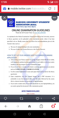 Babcock University Students' Association notice on online exam guidelines