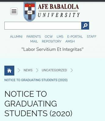 ABUAD notice to 2020 graduating students