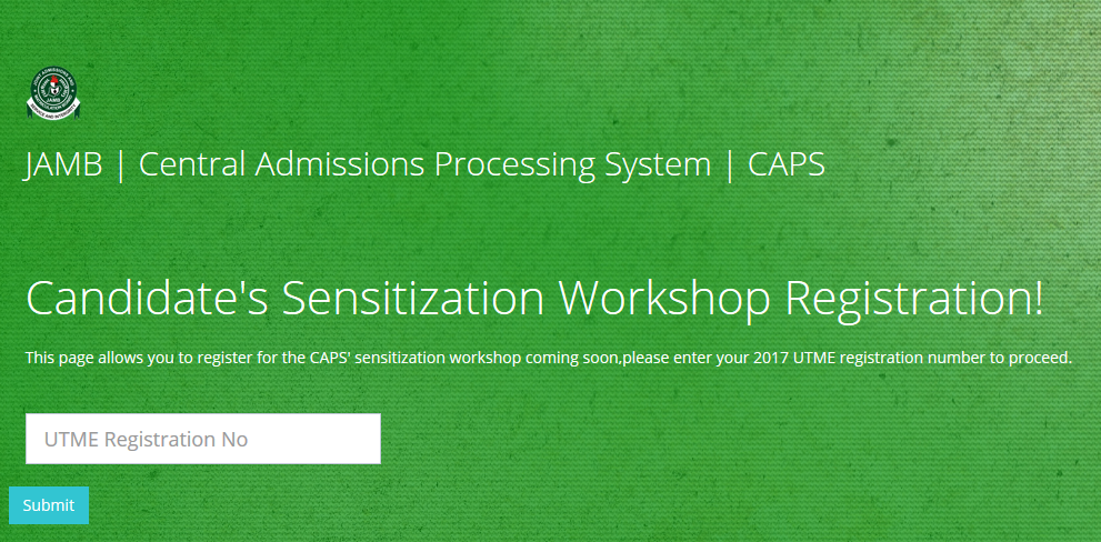 JAMB CAPS' Sensitization Workshop Registration - 2017/18