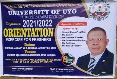 UNIUYO orientation exercise for freshers, 2021/2022