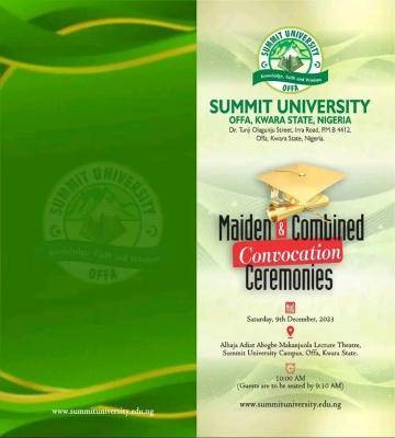 Summit University announces Maiden and combined Convocation Ceremony